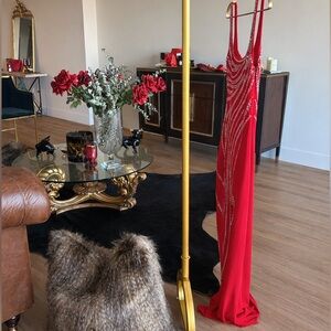 Elegant Red Gown with Silver Accents